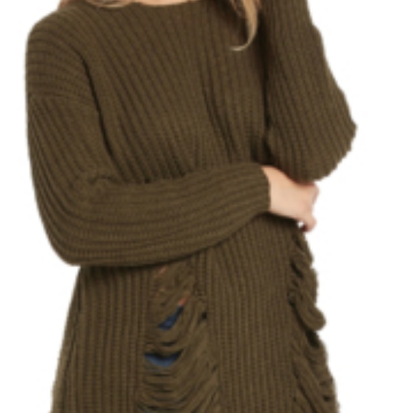 NWT Olive Green Ripped distressed long sweater - Picture 5 of 5